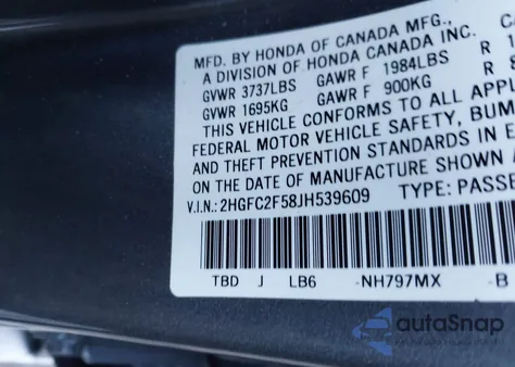 2018 Honda Civic Lx z USA, uszkodzony, nr VIN 2HGFC2F58JH539609